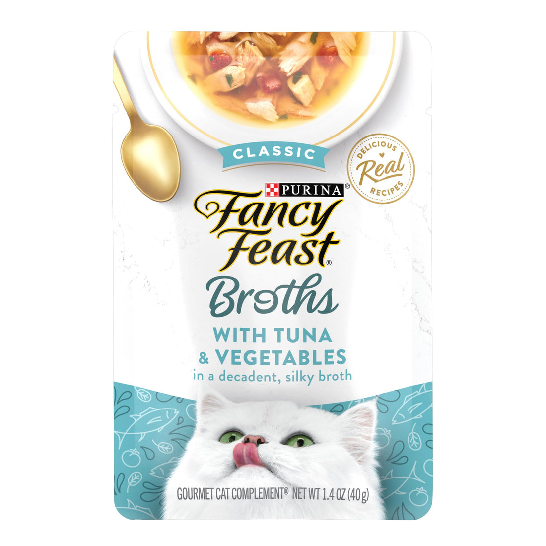 Purina Fancy Feast Grain Free, Limited Ingredient Wet Cat Food Complement, Broths Classic With Tuna - (16) 1.4 oz. Pouches