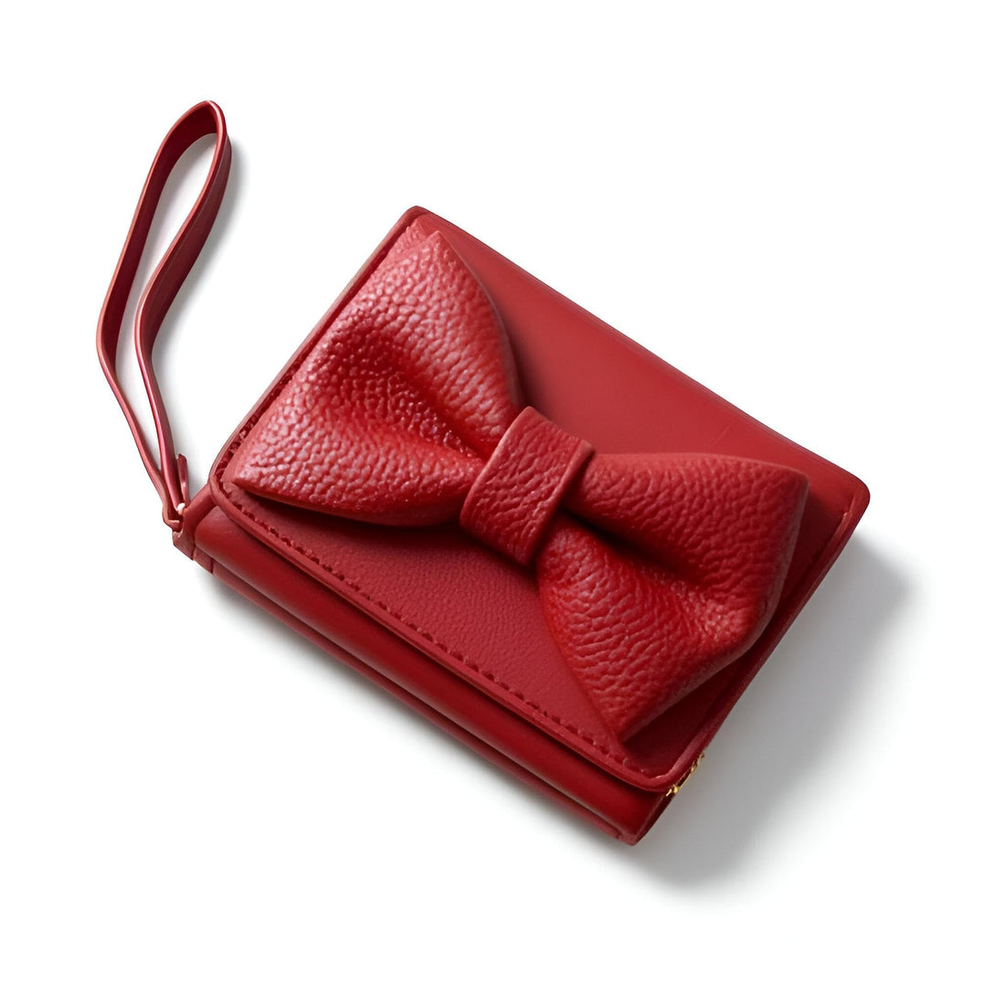 Chic Mini Wallet - Stylish faux‑leather tiny purse with square‑grid rose‑white print, zip coin pouch, 5 card pockets, magnetic snap closure, removable key hook, ideal for casual (Red)
