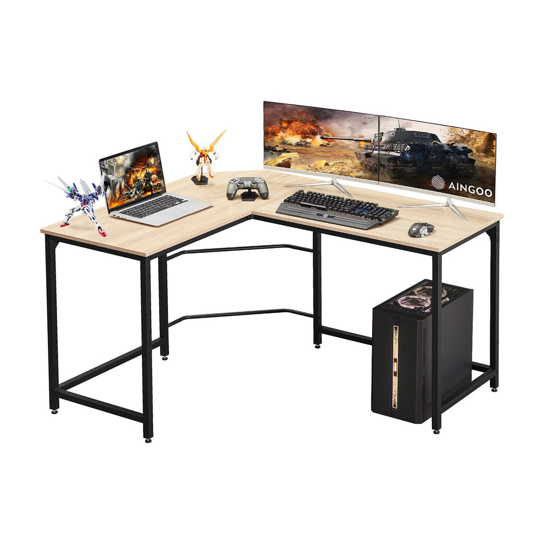 Aingoo Corner Desk L Shaped Desk Sturdy Home Office PC Laptop Workstation Gaming Computer Desk Study Writing Table 128 * 108 * 75CM Easy to Assemble Simple Design Beige