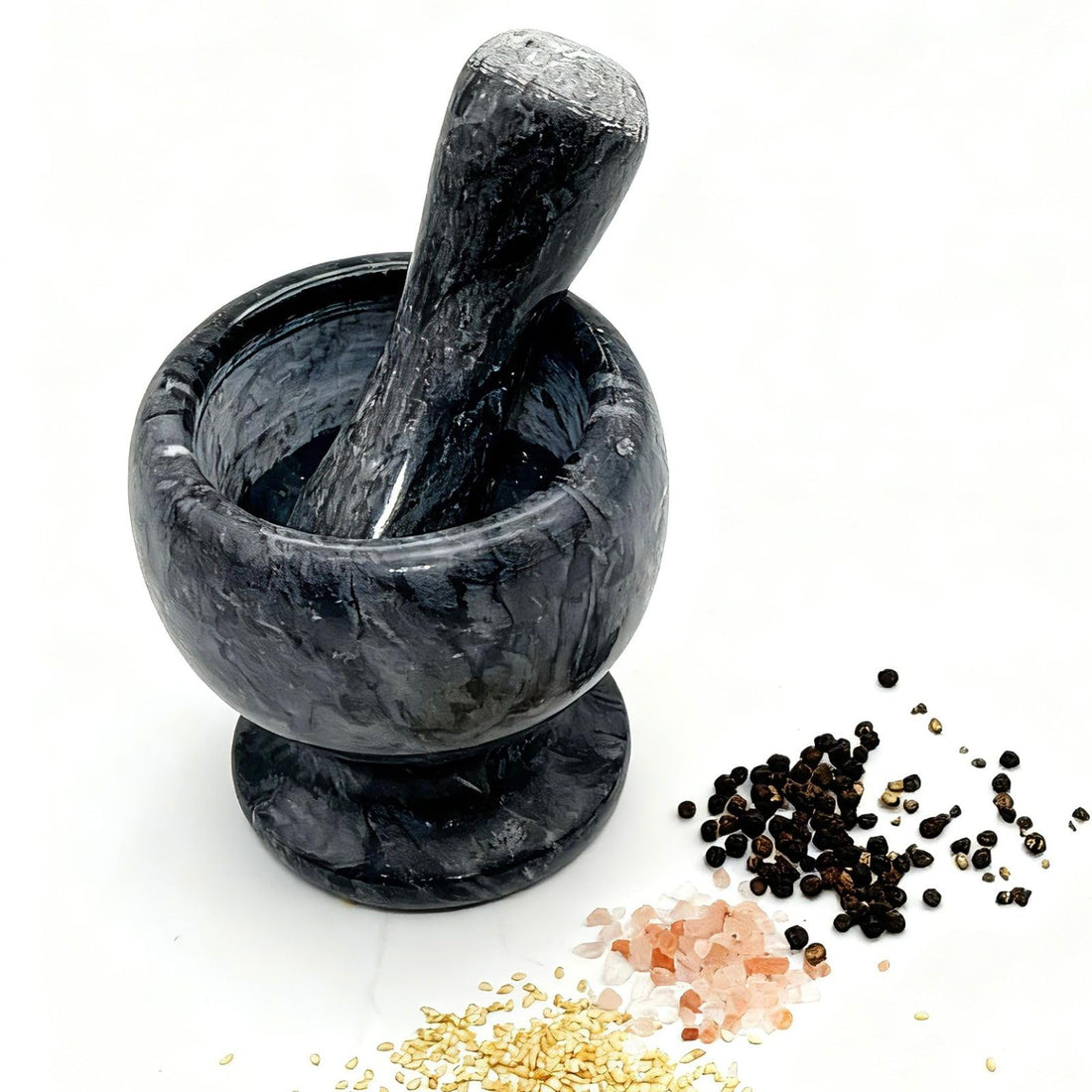 Marble Heavy Duty Mortar and Pest Set, Grinding Seed Fragrance, Kitchen Masher, Fragrance Grinder, Black