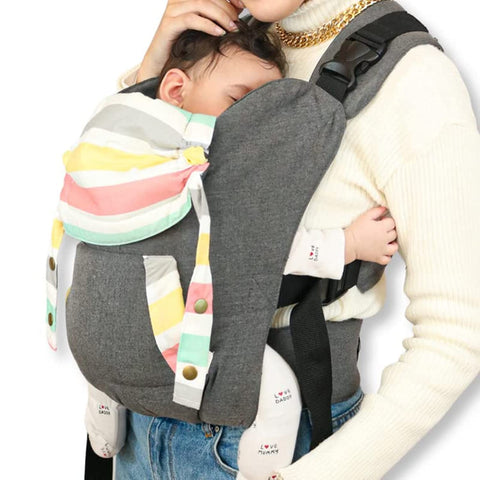 Kangaro baby Klick carrier - Newborn to Toddler - Adjustable Multiposition Ergonomic carrier with front buckles - Support M-shape position (Suitable from 4-20 kilo) with pocket and Head support - Grey