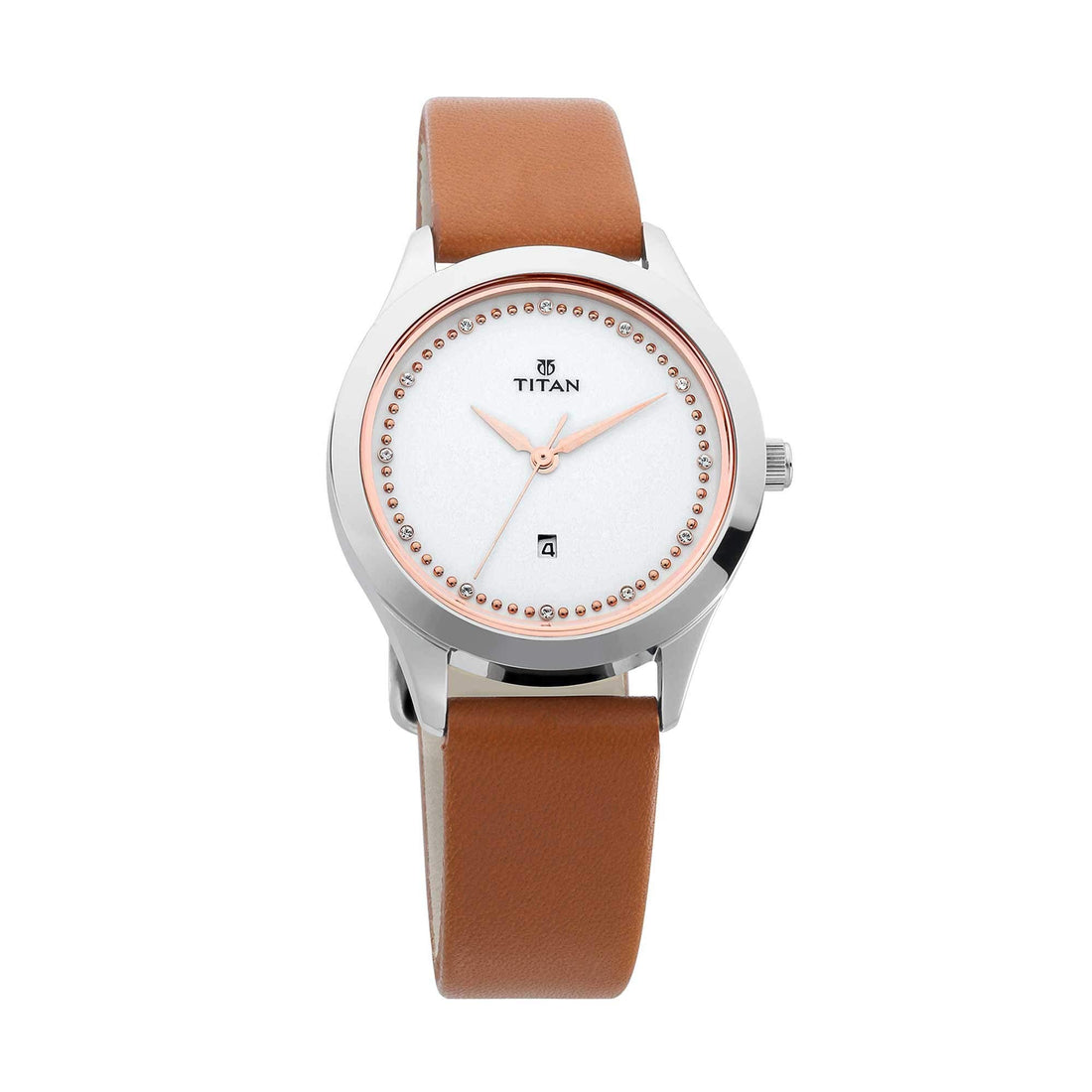 Titan Sparkle Leather Strap Analog Date Function Watch for Women