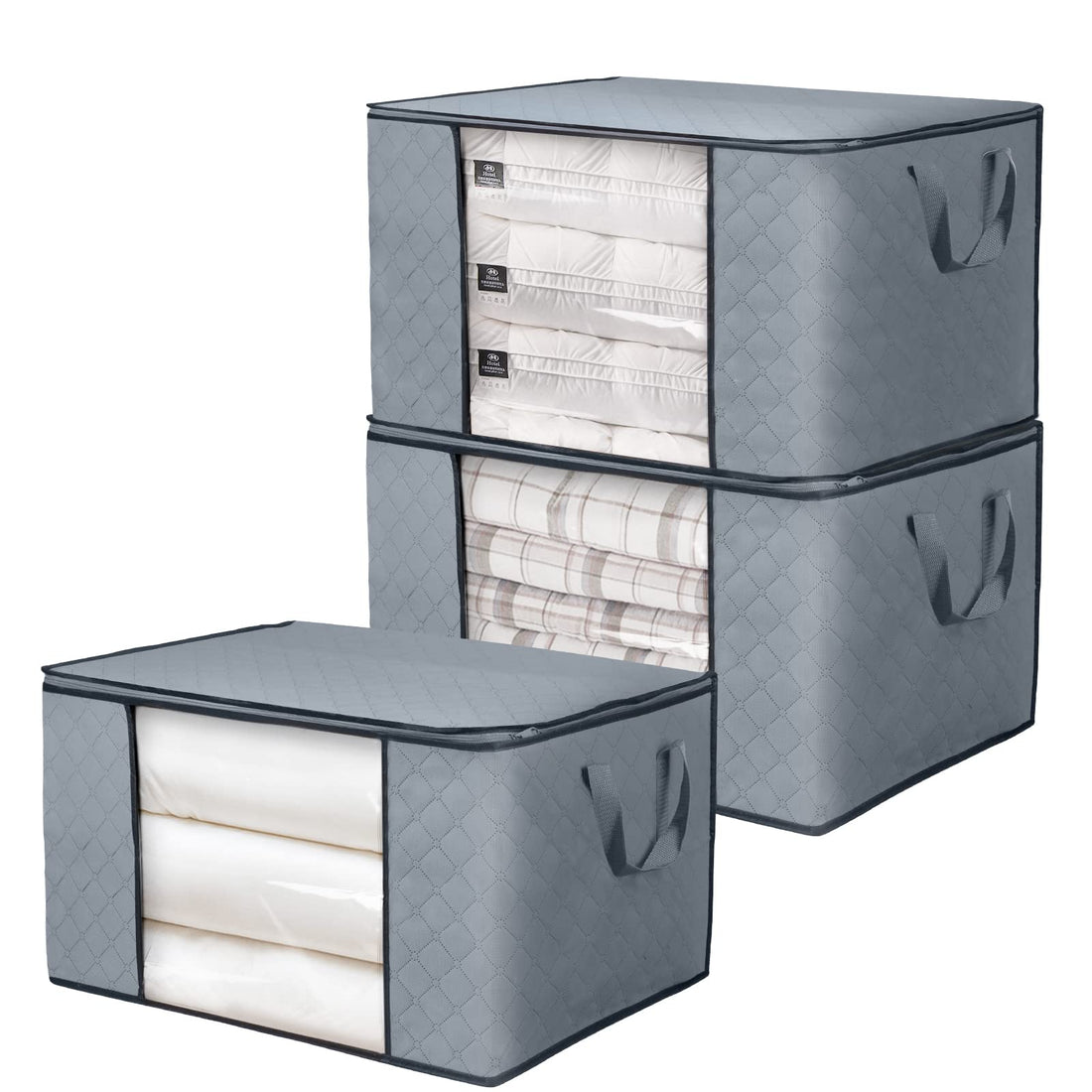 BoxLegend Clothes Storage Bag Large Capacity Organizer with Reinforced Handle Thick Fabric Large Clear Window for Comforters, Blankets, Bedding 3PCS, 90L,60x43x35cm