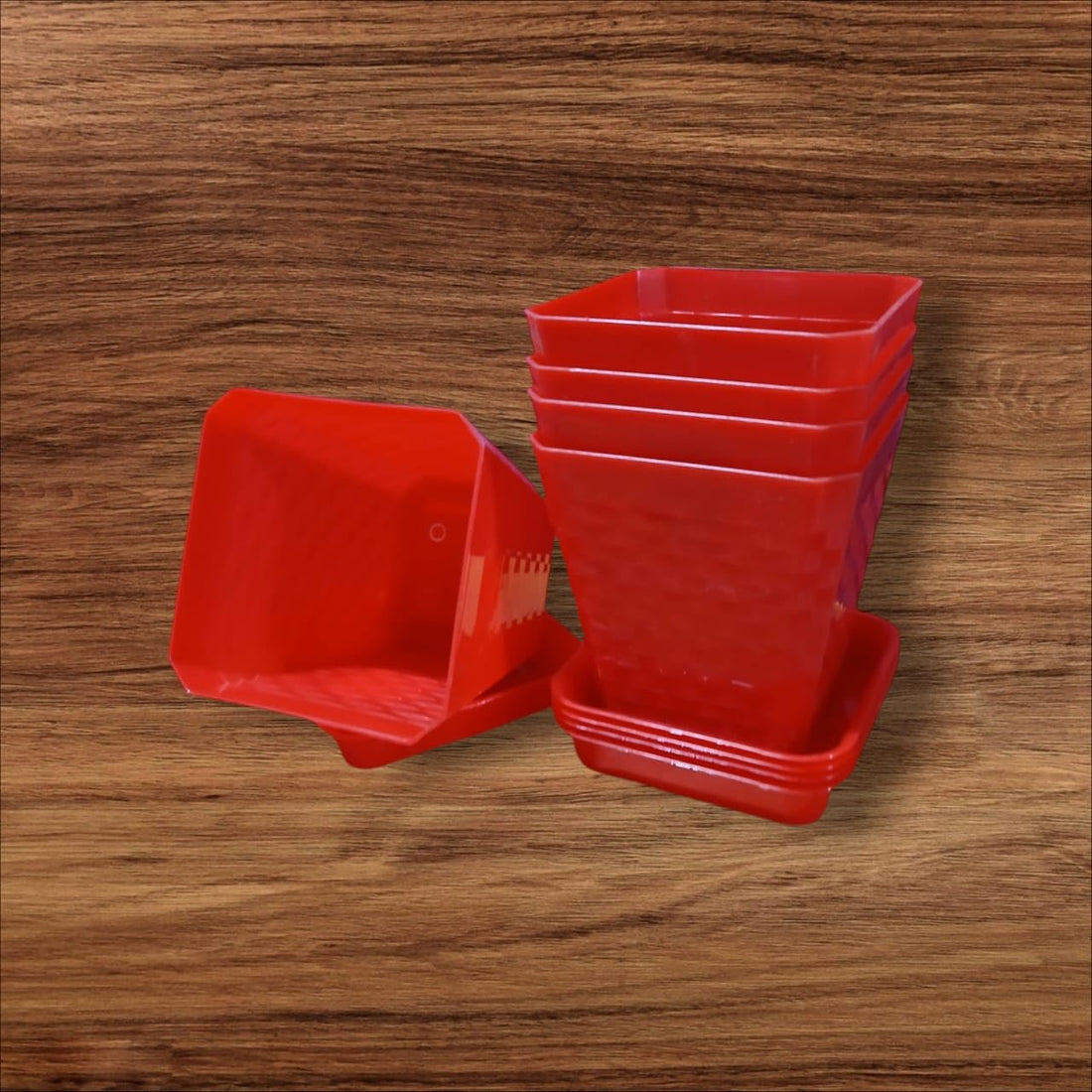Khurshid Eva Square Planter Pot 10cm - 5 Count (Red)