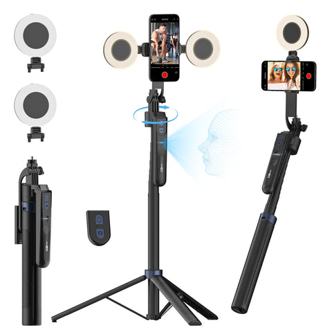 USKEYVISION Auto Face Tracking Tripod for Smartphones,Cell Phone Tripod w/LED Light,Selfie Stick for iPhone w/Remote Control,Phone Holder Video Recording for YouTube, TikTok Live-Streaming(UTK-02)