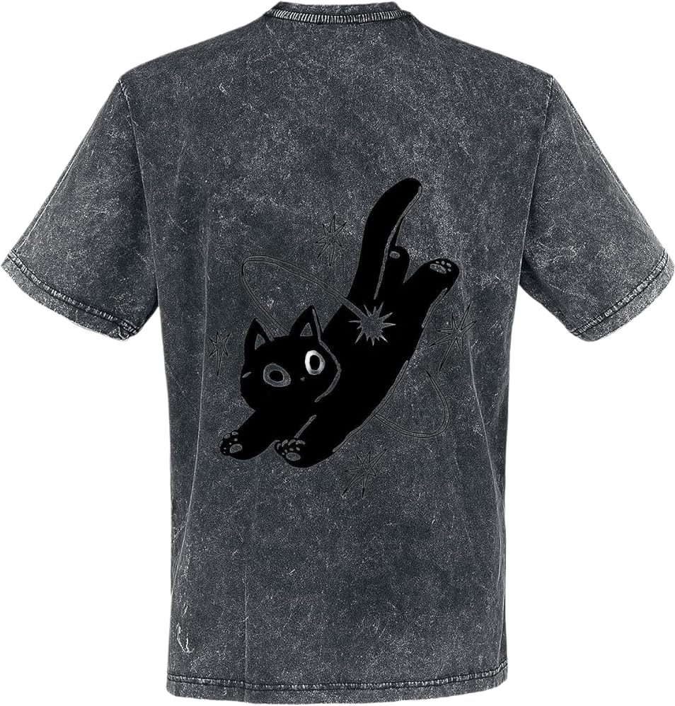 Black Cat and Stars T-shirt washed back