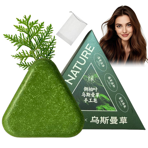 Nature Triangle Shampoo Bar with Foaming Nets, Nature Seven Green Soap Shampoo, Usman Grass Shampoo Bar, Calming & Strengthens Hair, Solid Shampoo and Conditioner Bars for All Hair Types