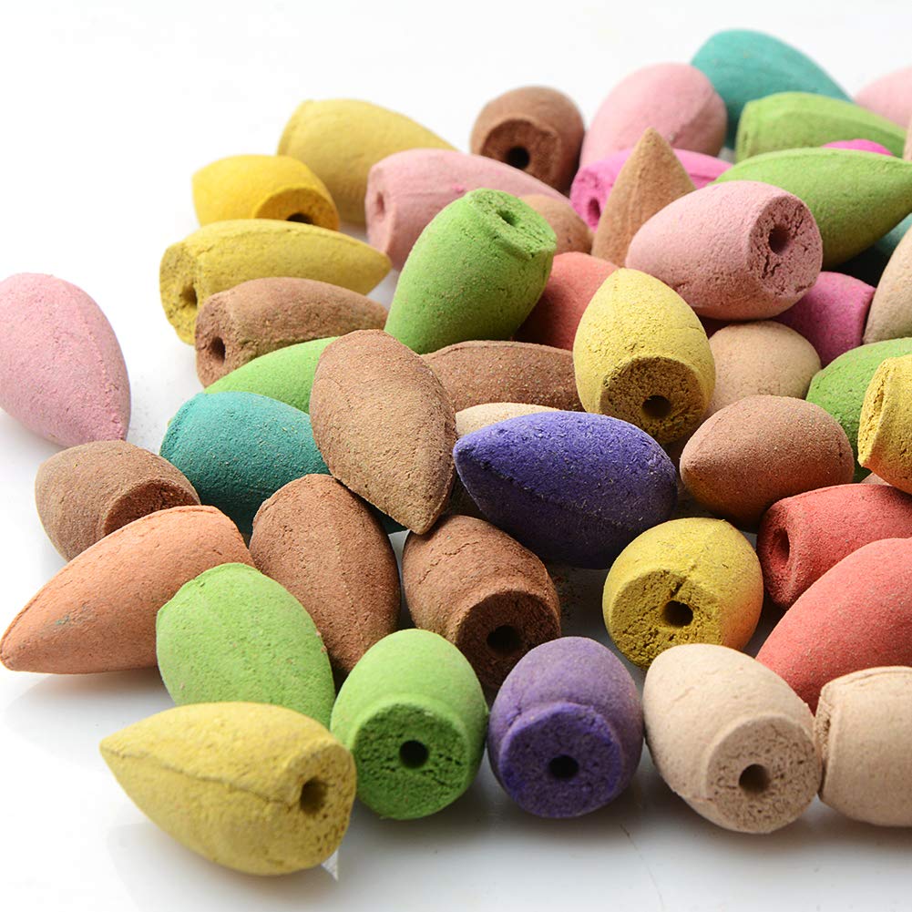Firlar Backflow Incense Cones, 250Pcs Lavender Rose Osmanthus Jasmine Incense Sandalwood Mixed Natural Fragrant Cone for Backflow Incense Burner Holder