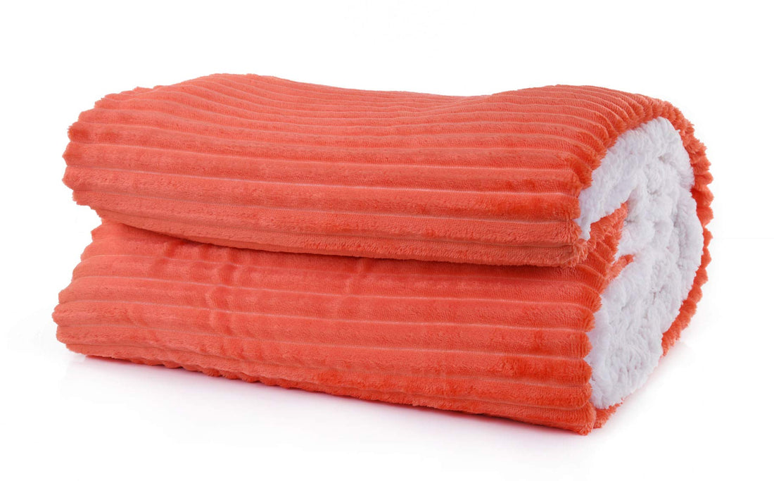 Mintra Home Sherpa Stripe Flannel Throw Blanket (Orange, 86in x 94in (XLarge))