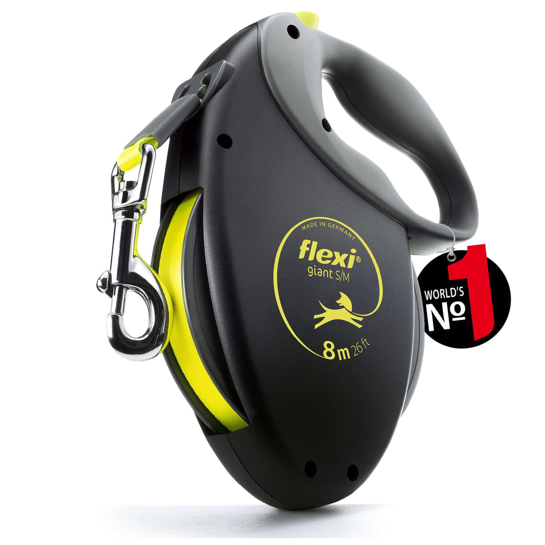 Flexi Giant M Tape 8 m, Black/Neon for Dogs Retractable Safety Leashes for Dogs Made in Germany