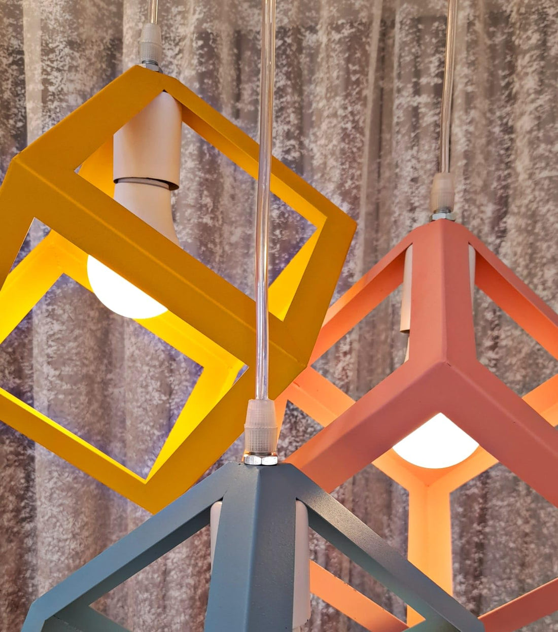 Chandelier Ceiling Trio Cube Metal Colors 3 Bulb