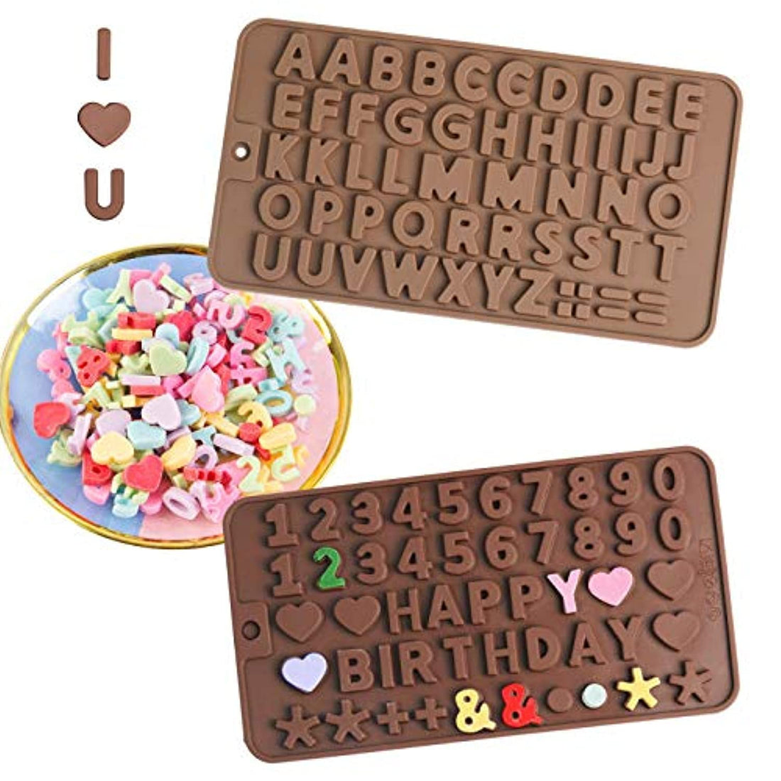 ITME 2Pcs Silicone Chocolate Mold Non Stick Reusable Letters and Numbers Chocolate Mold for Chocolate Candy Cake Biscuit Decoration