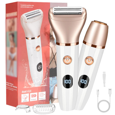 Necomi Electric Razor for Women, 2-in-1 Women Electric Shaver Hair Remover for Face, Legs and Underarm, Portable Waterproof Bikini Trimmer Wet and Dry Cordless Lady Hair Removal USB Recharge (White)