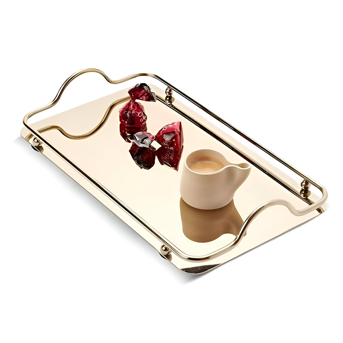 Luxe Serve - Sleek Reflective Rectangular Trays with Handles, Large and Small, Perfect for Elegant Gatherings (Rectangular Gold)