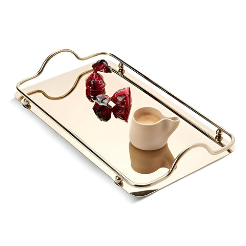 Luxe Serve - Sleek Reflective Rectangular Trays with Handles, Large and Small, Perfect for Elegant Gatherings (Rectangular Gold)