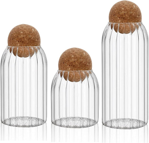 Glass Storage Jars with Cork Lids 3 Pieces Clear Polygon Kitchen Storage Jars for Sugar Coffee Tea