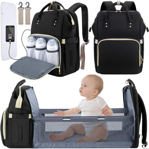 3 in 1 Diaper Bag Backpack with Changing Station, Large Capacity, Waterproof Shower Gifts Baby Stuff Newborn Essentials, Unisex and Stylish（Black)
