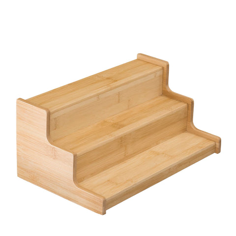 Bamboo Expandable Spice Rack - 3 Tier Kitchen Organizer for Cabinet, Worktop