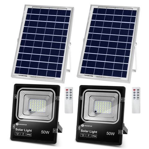 Aigostar -Solar LED Outdoor Floodlight with Solar Panel, 50W, 6500K. Ultra Bright Spotlight with IP66 Protection. Outdoor Solar Light for Gardens, Gates, Yards, Garages, Etc., 2 Packs