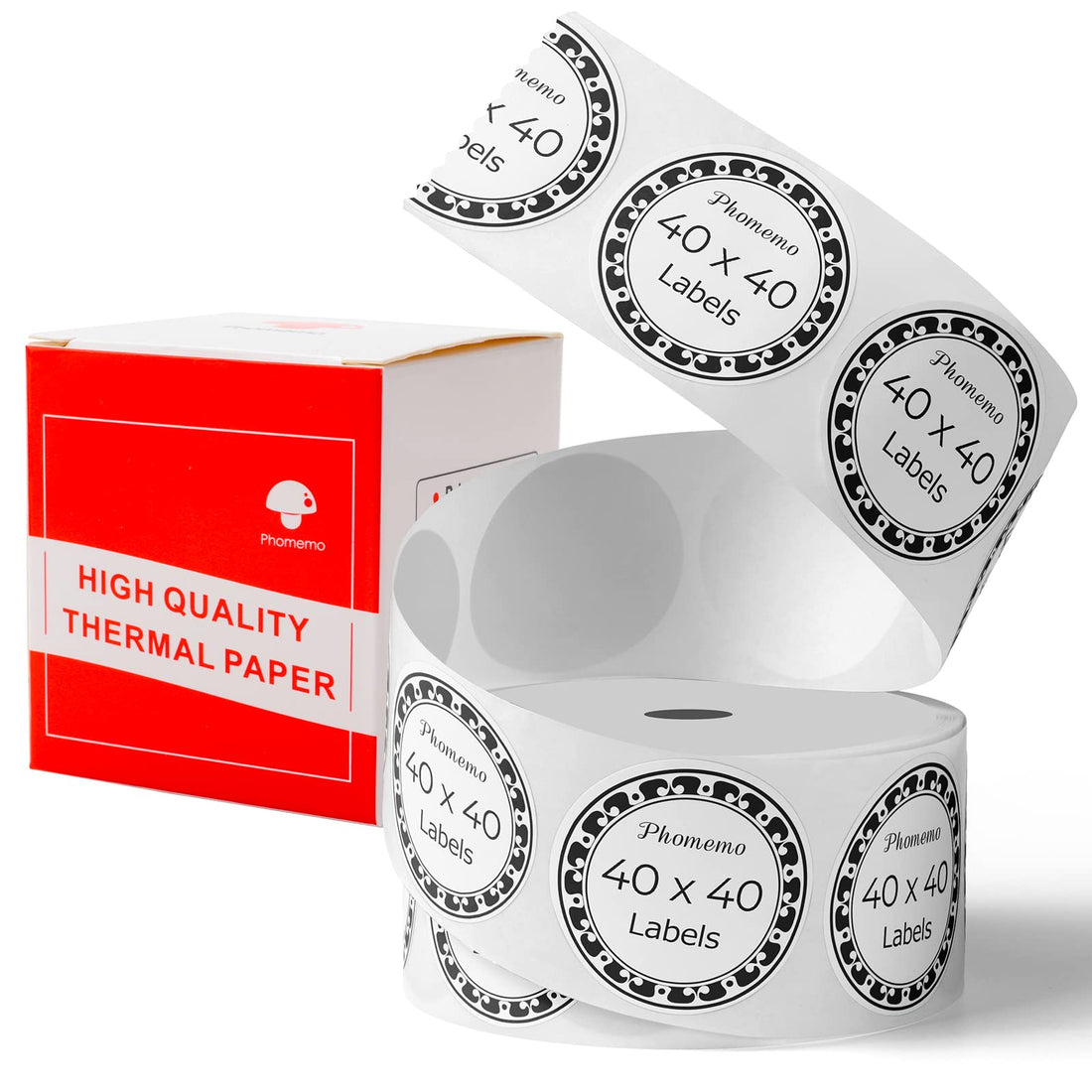 Phomemo Multi-Purpose Self-Adhesive Thermal Round Label for M110/M221/M220/M150/M120 Label Maker, 1.57'' x1.57'' (40x40 mm) Thermal Labels for Barcode, DIY Logo Design, Black on White