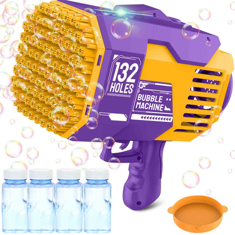 132 Hole Bubble Machine Gun Bubble Blower - Bubble Gun Blower with Colorful Light, Big Rocket Boom Bubble Toys, Big Bubble Maker Guns Toys Wedding Outdoor Indoor Birthday Party Favors Gift(Purple)