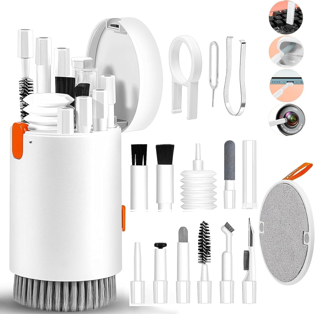 20 in 1 Electronics Cleaner Kit for Laptop Keyboard iPhone Airpods, Portable Multi-Tool with Retractable Big Brush & Blower & Cleaning Pen Brush for Phones, Tablet, Computer, Camera Lens (White)