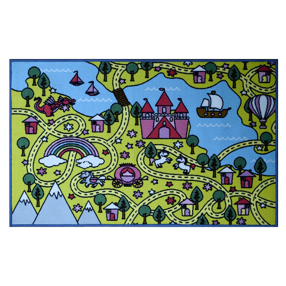 Mac Carpet Kid'S City Map Educational Rugs, 80X120cm - Light Blue