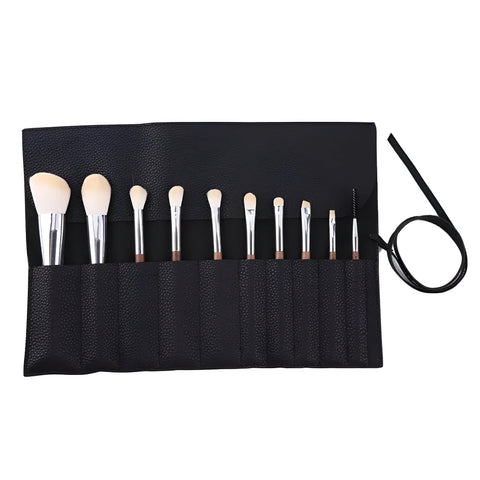 Mini Makeup Brush Set (10 Count) with Compact Wallet Easy to Carry Suitable for Trip, Work or Home Use with Practical and Lightweight Design.