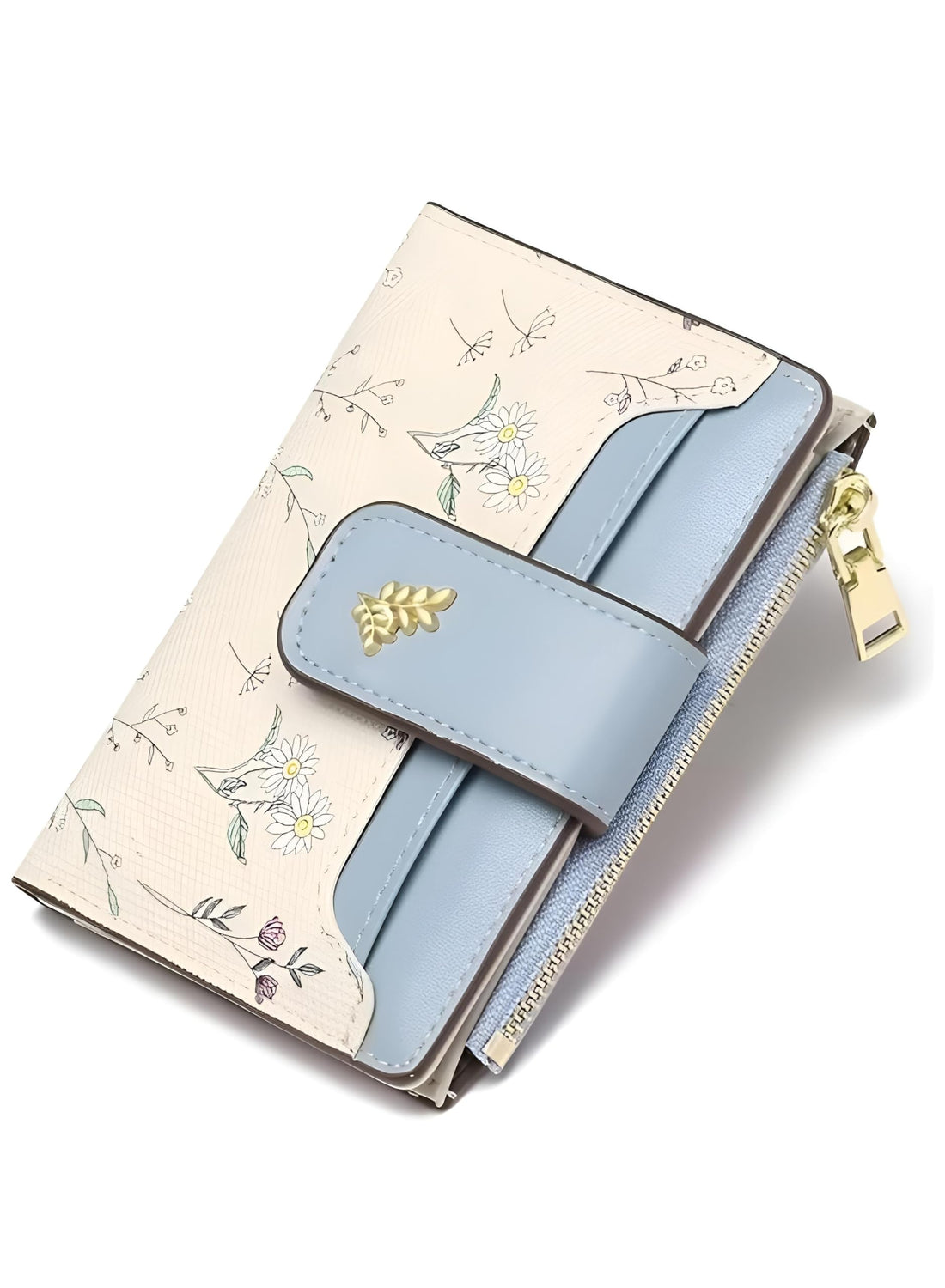 Mini Purse - Delicate feminine case equipped with robust zipper lock, slim credit card sleeves, and handy identity viewing window inside (light blue)