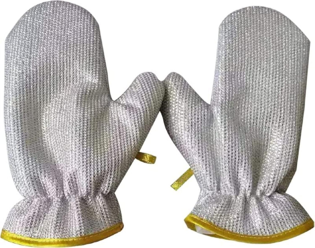 Enchantment ARAA PAVA 1 PAIR Wire Dishwashing Gloves, Kitchen & Household Cleaning Gloves, Heat Insulation, Anti-Hot Waterproof, Durable, Skin-Friendly, Reusable, Silver, One Size