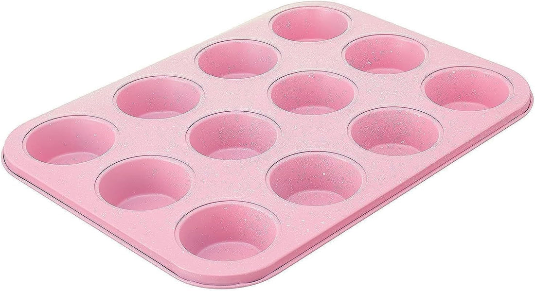 Cupcake Pan 12 Slots – Non-Stick Baking Molds for Oven and Kitchen, Even Heat Distribution, Easy to Clean (Pink)