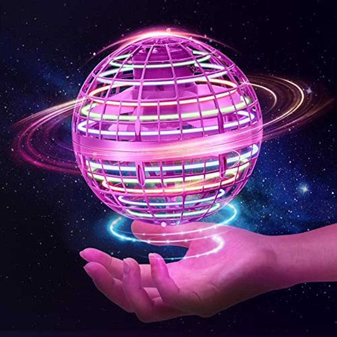 Flying Orb Toys, Hover Soaring Nebula, Hand Controlled Boomerang Galactic iFly Spinner Nova Pro, RGB Light Magic Space UFO Toy, Mini Drone for Kids Adults Outdoor Indoor - Pink