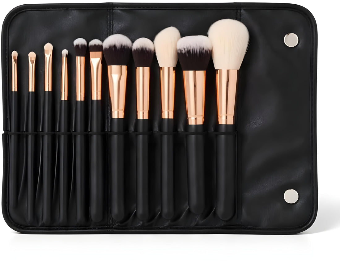 Professional Makeup Brush Set 10 Pcs with Stylish Leather Case Versatile Soft High Quality Foundation Powder Concealer Eye Shadow Brushes Perfect for Daily and Professional Use