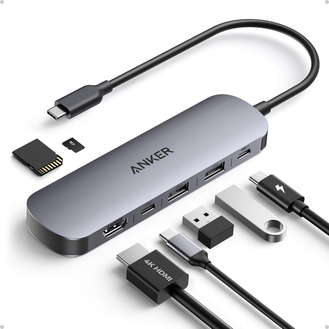 Anker 7 in 1 USB C Hub, 4K 60Hz HDMI Splitter, Power Delivery 100W Max, 3 USB A and Type C 3.0 Data Ports, SD/TF Card, for Type C Devices (Charger Not Included)