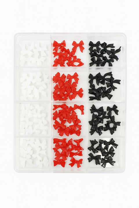 3D Bow Charms for Nails, 30PCS Red White Black Bow-Knot Nail Decorations in Egypt Flag Colors, Cute 3D Butterfly Nail Art Charms for Acrylic Nails, Resin Crafts & DIY Designs, 12-Grid Storage Box