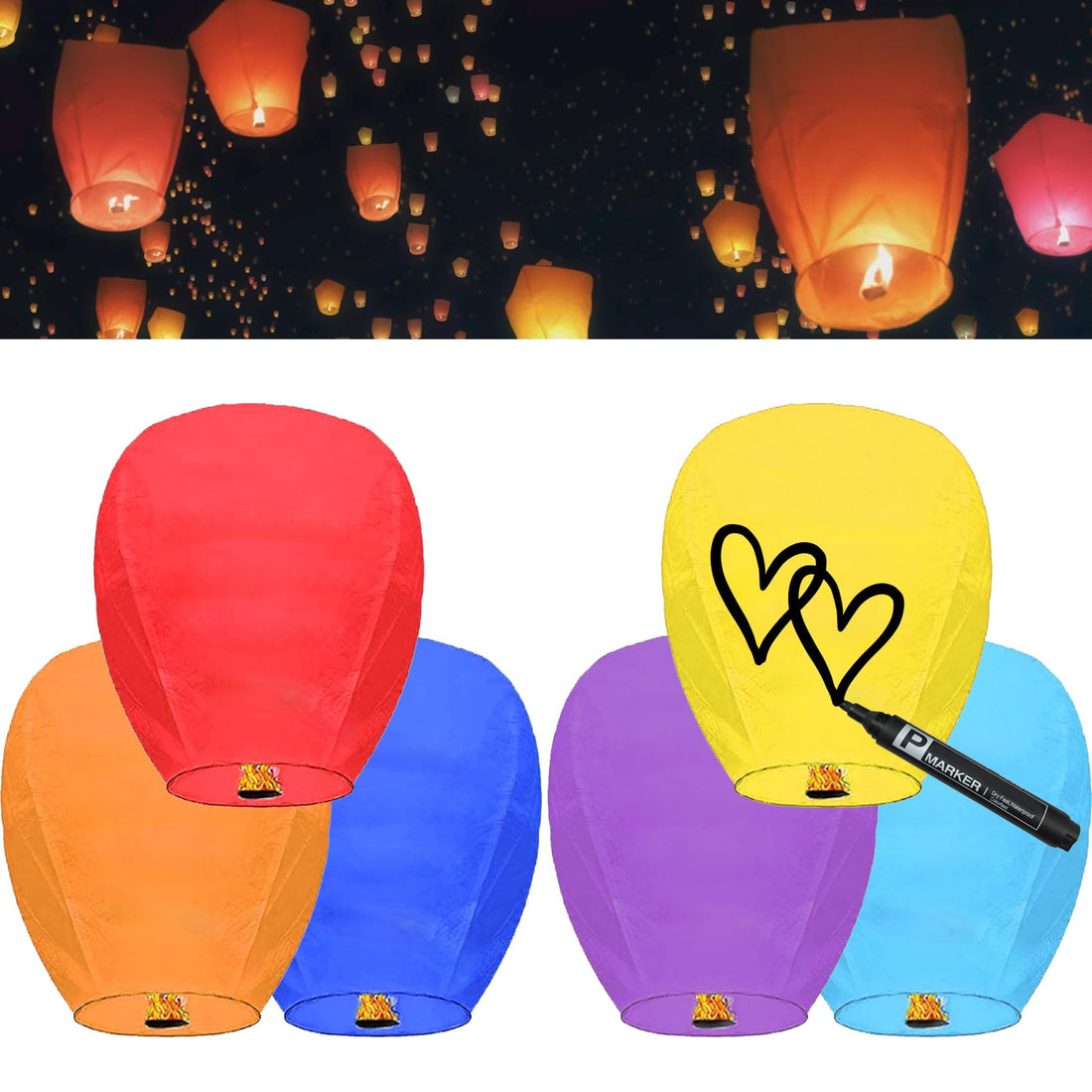 6 Packs Chinese Sky Lanterns to Release, Fire Resistant Paper Lantern for Memorial, Premium Quality ECO Friendly Biodegradable Flying Lanterns for Parties Supplies and Festivals, Multi-Clour