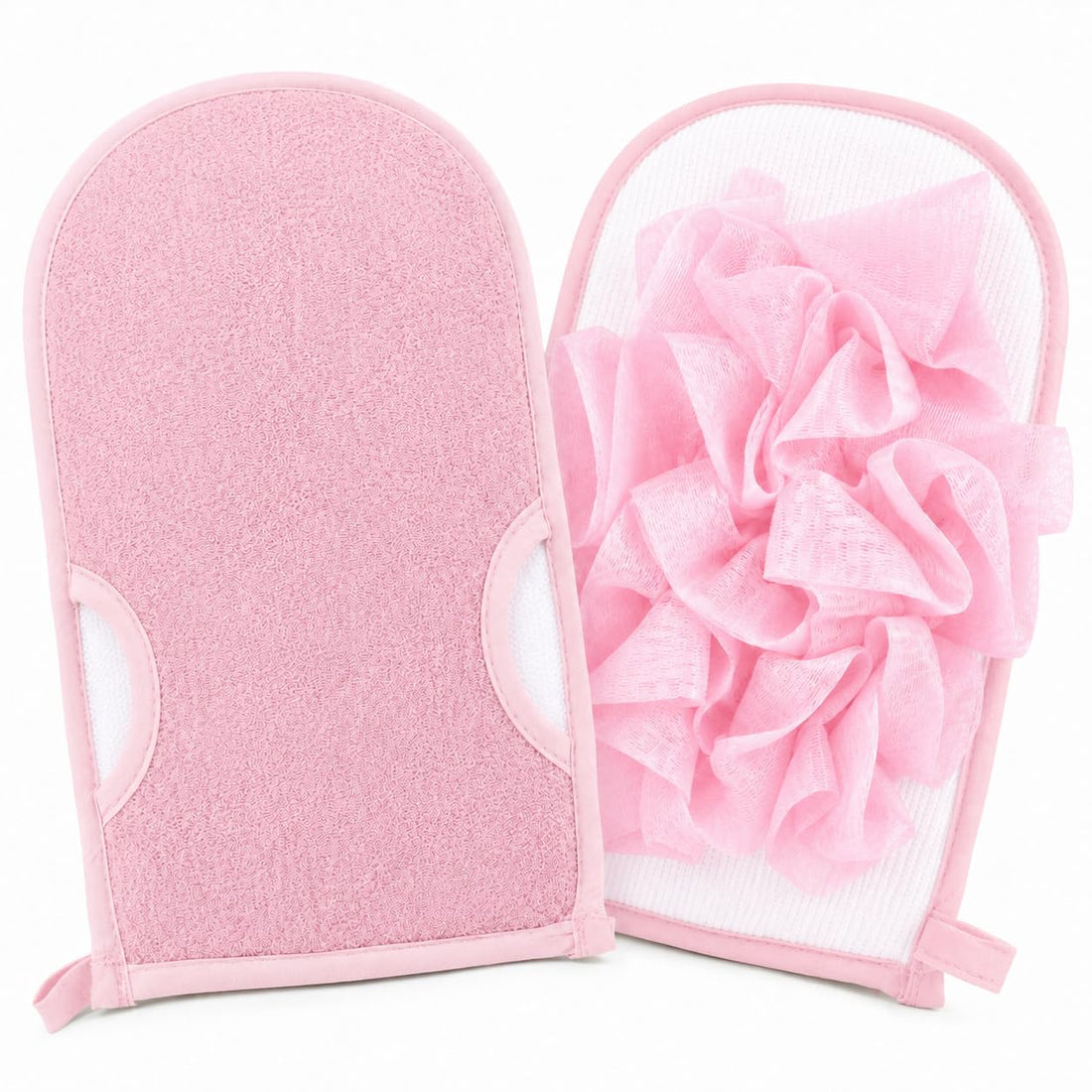 Exfoliating Shower Glove, Body Loofah Bath Mitt with Hanging Loop, Soft Scrub Wash Cloth, Quick Dry Sponge for Men and Women, B-618 (Pink)