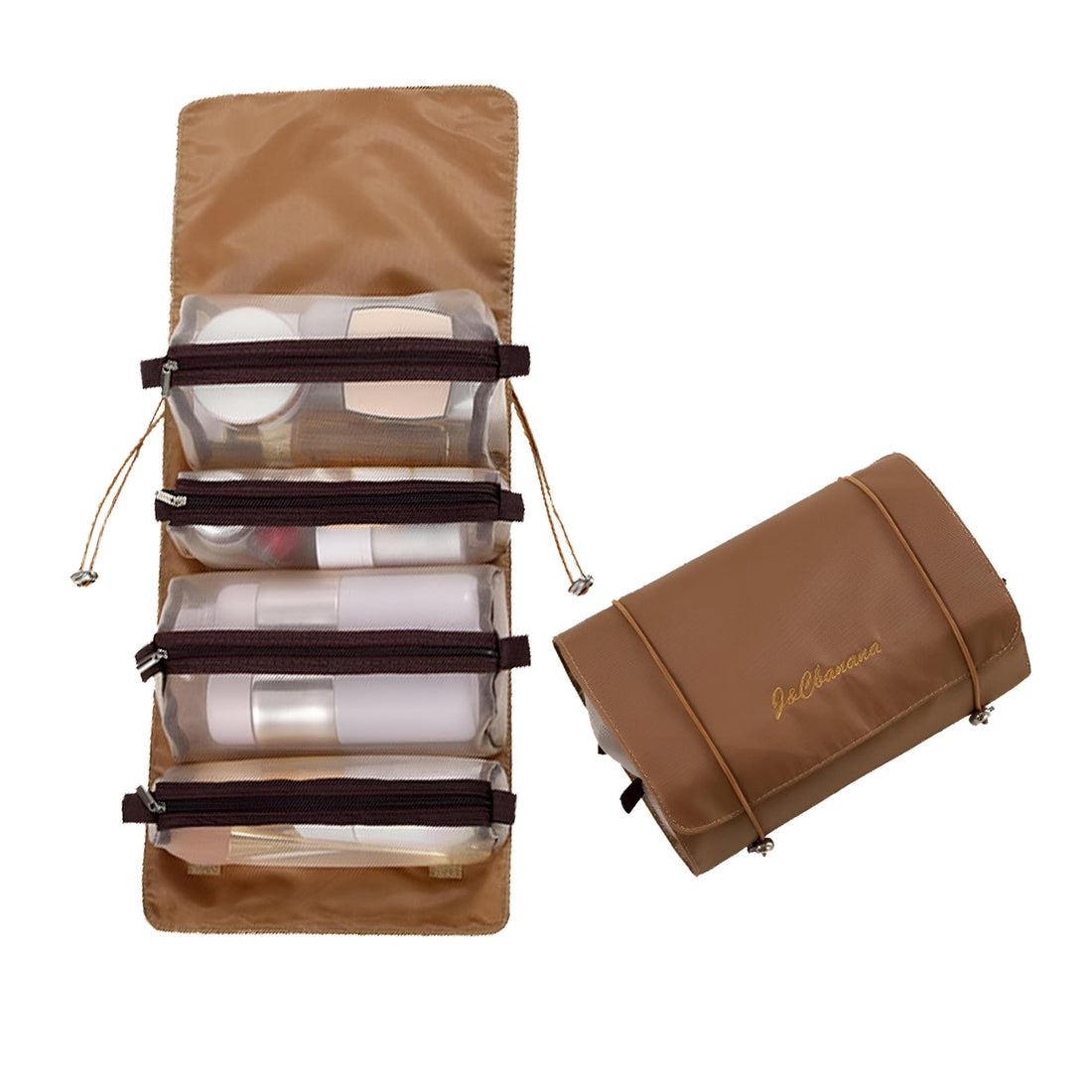 Cosmetic Organizer - Foldable 4-Compartment Travel Makeup Bag with Mesh Zippers for Convenient Storage of Beauty Essentials (prwon)