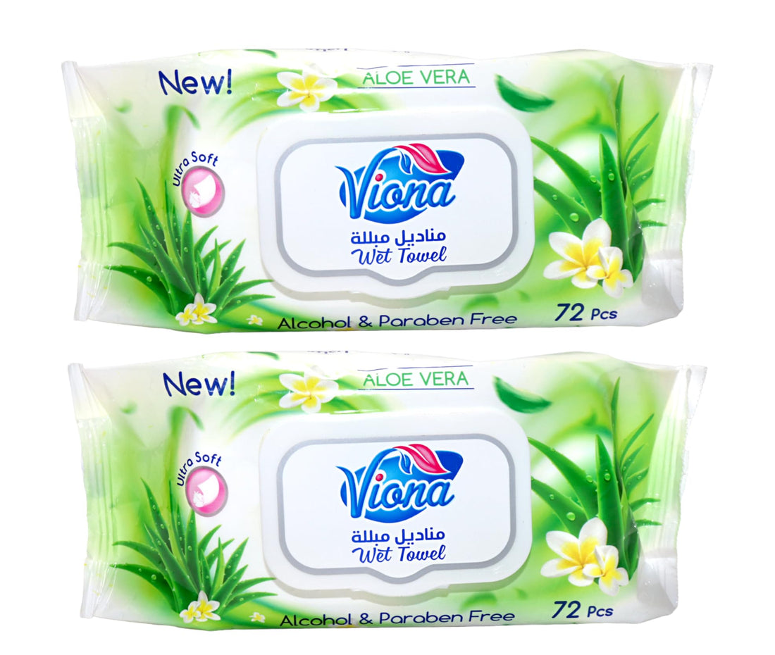Viona Tag Set Of 2 Pieces Wet Wipes Ultra Soft Alcohol&Paraben Free Ph Balanced Refreshing&Perfumed Wipes Aloe Vera-72 Wipes