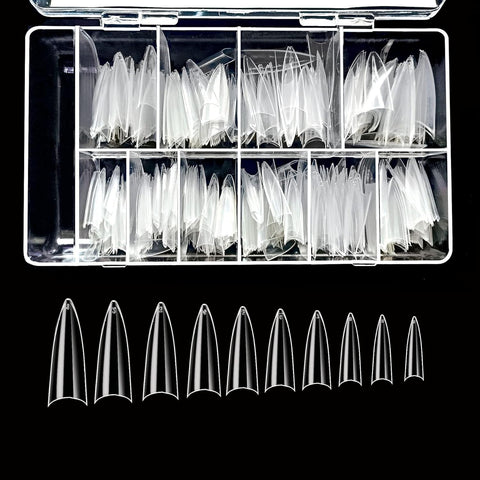 500pcs Acrylic Medium Long Stiletto Nail Tips Easy Coffin Nails Sharp False Nail Art Tips For Nails Salon (Clear)
