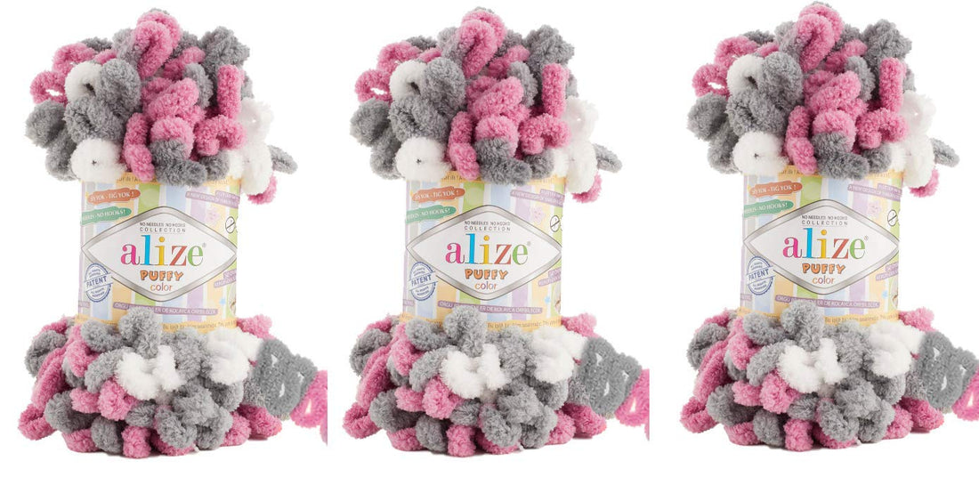 Alize Puffy Color Baby Blanket - Big Loop Lot of 3, 300gr, 30yds, 100% Micropolyester Soft Yarn, Hand Knitting, Super Chunky Bulky Worested Yarn