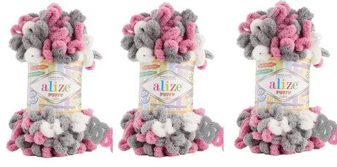 Alize Puffy Color Baby Blanket - Big Loop Lot of 3, 300gr, 30yds, 100% Micropolyester Soft Yarn, Hand Knitting, Super Chunky Bulky Worested Yarn