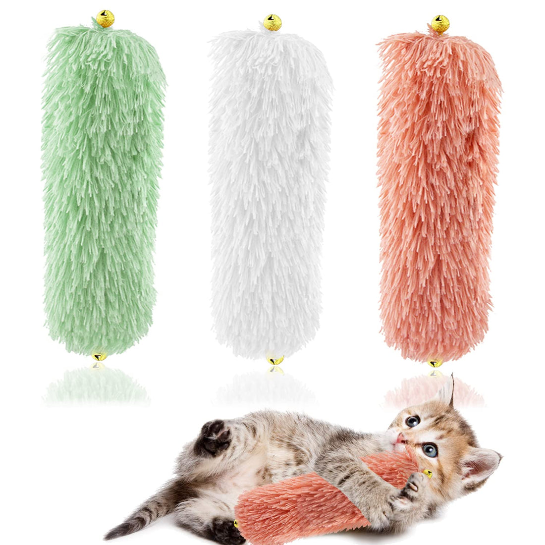 3 Pack Catnip Toys for Cats - Cat Toys Catnip Pillows, Interactive Catnip Toys for Indoor Cats, Kitty Kicker Pillow Toy with Cute Bell, Soft Stick Toys Set for Kitten