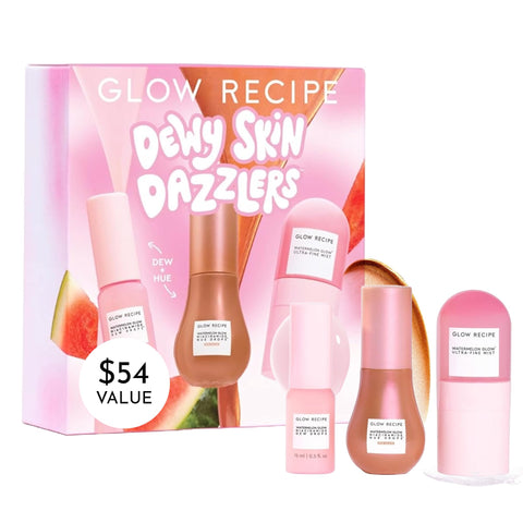 Dewy Skin Dazzlers Travel Gift Set - Niacinamide Dew Drops Facial Serum + Hue Drops Bronzing Serum + Watermelon Glow Ultra-Fine Facial Moisturizer Mist (3 Pack)