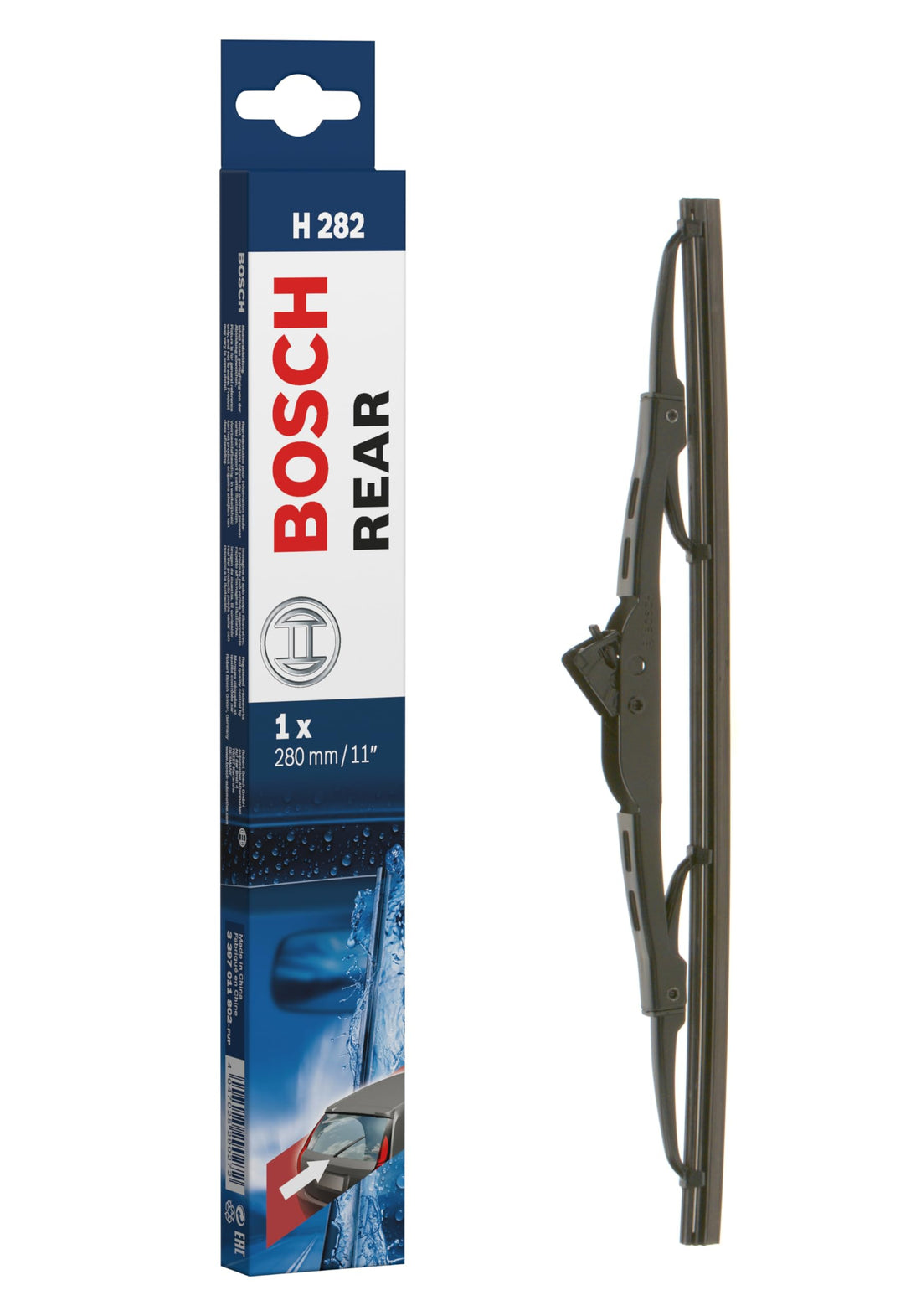 Bosch Automotive H282 Steel Rear Wiper Blade, 11 Inch Size, Black