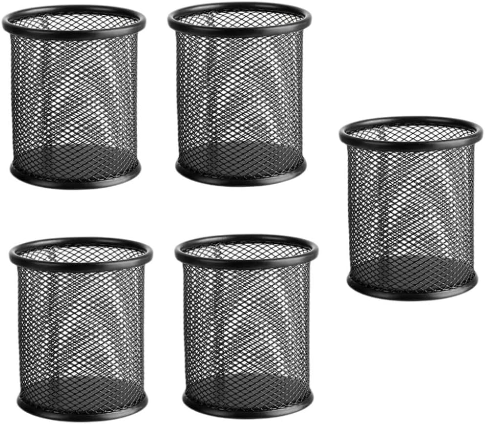 Generic Modern/Minimalist Black Metal Pen Holder, 5 Compartments, Rust Resistant, Desk Organiser