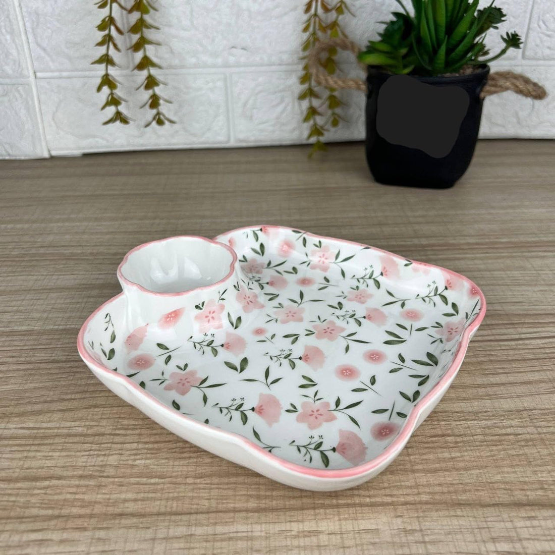 Elegant Porcelain Serving Plate & Casserole Dish Set Pink Floral Rose Design Heat Resistant Kitchen Serveware for Dining Table Food Presentation Decorative Home Serveware