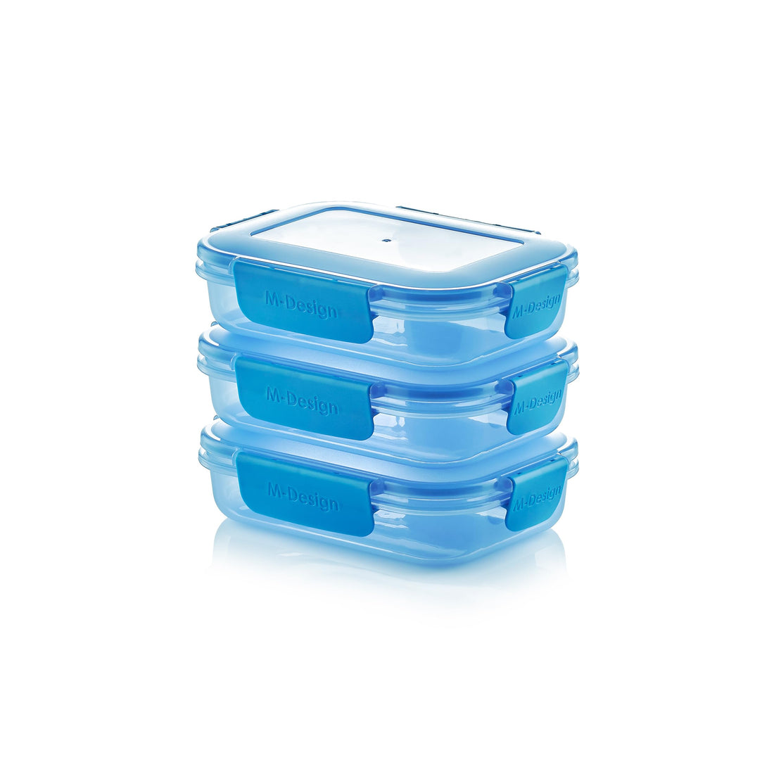 M-Design Fresco™ Lunch Box 0.6L - Pack of 3 - BPA Free, Microwave Safe, Dishwasher Safe, Food Safe, Stackable - Blue
