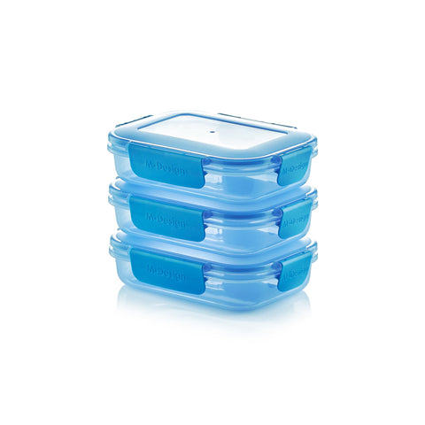 M-Design Fresco™ Lunch Box 0.6L - Pack of 3 - BPA Free, Microwave Safe, Dishwasher Safe, Food Safe, Stackable - Blue