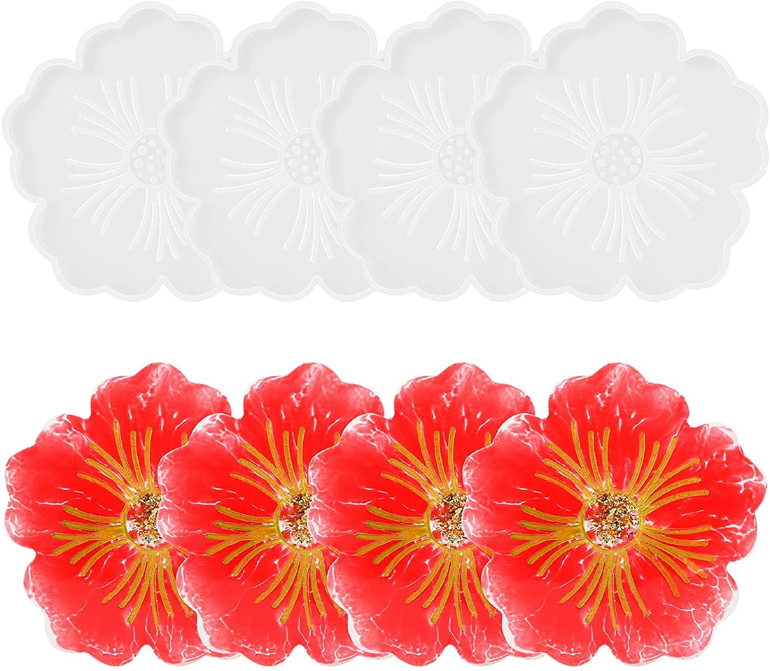 Gartful Flower Coaster Resin Molds, 4PCS Silicone Epoxy Coaster Mold for Making Faux Agate Slices, Coasters, Cup Mat, Candle Holder, DIY Craft Project, Home Decoration